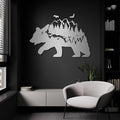 Metal Bear Wall Decor, Mountain And Forest Metal Wall Art, Nature Landscape Decor, Bear Wall Art, Metal Mountain Range, Scandinavian Decor, Large Metal Art Wall Decor, Housewarming Gift (26"x41"|67x105cm, Silver)