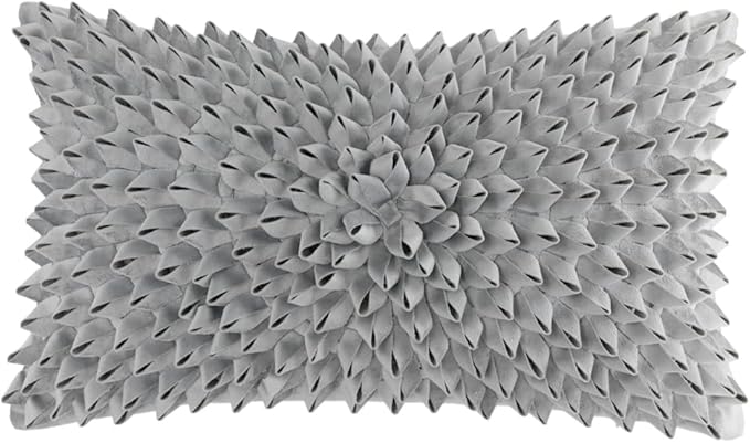 KINGROSE 3D Flower Home Decorative Accent Throw Pillow Case Artistic Cushion Cover for Sofa Couch Chair 12 x 20 Inches Velvet Light Grey