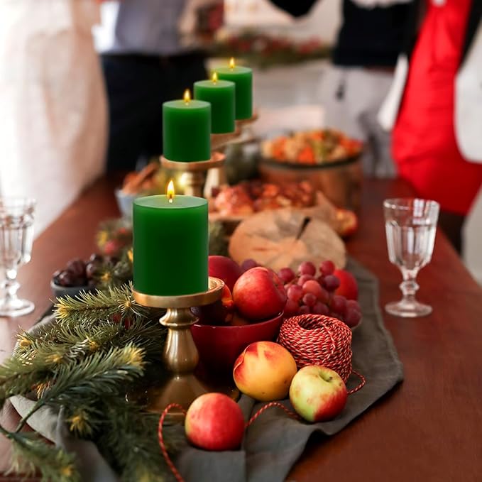 6 Packs 2.75x3.25 Inch Green Pillar Candles, Unscented Dripless Non-Toxic Smokeless Clean Long Lasting Burning Cylinder Candles for St. Patrick's Day Home Dinner Table Power Outage Emergency