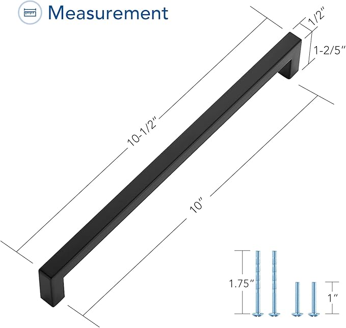 Ravinte 5 Pack Black Cabinet Pulls 10 Inch Square Kitchen Cabinet Handles Matte Black Kitchen Hardware for Drawer Pulls Drawer Handles Come with Screwdriver