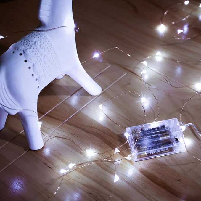 Led Fairy Lights Battery Operated, 2 Packs Mini Battery Powered Copper Wire Starry Fairy Lights for Bedroom, Christmas, Parties, Wedding, Centerpiece, Decoration (5m/16ft Cool White)