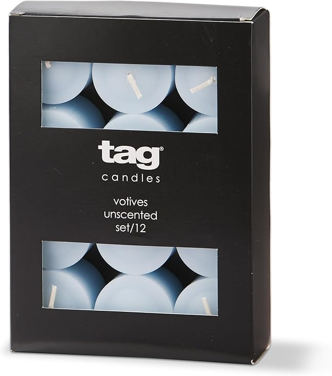 tag Color Studio Votive Candles Set of 12 Blue Denim Smokeless Paraffin Wax Burn Time 5 Hrs. Votive Blue Denim