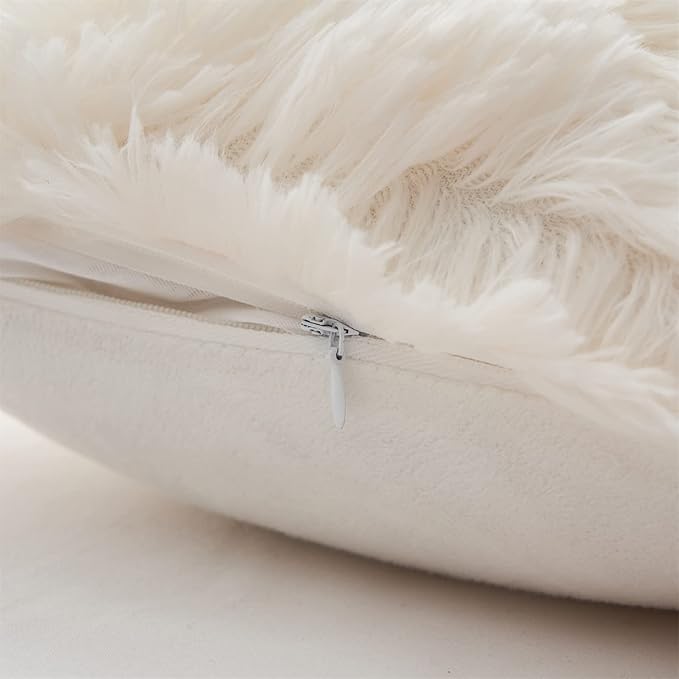 MOOWOO Plush Fluffy Heart Pillow, Fuzzy Throw Pillows for Mom Gifts,Solid Color, Zipper Close Decorative Throw Pillow for Valentines Day (White)