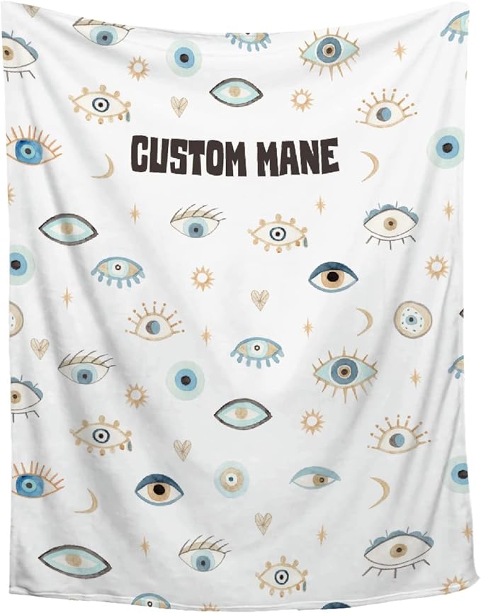 Custom Name Blanket with Evil Eye, Personalized Spiritual Blanket Evil Eye Decor for Car Couch Bedroom,Customized Magic Evil Eye Pattern Home Decor for Men Women,60"x80"-Adults/Twin Size