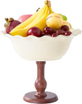 Vniltyc Ceramic Fruit Bowl for Kitchen Counter,Fruit Organizer Serving Bowls with Oak Wood Stand,Fruit Holder Big Bowl for Vegetable Storage,Home Decoration