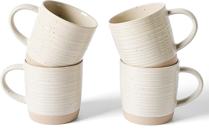 famiware Coffee Mugs Set of 4, 13 oz Mug Set, Ceramic Cup Set with Handle for Coffee, Tea, Cocoa, Milk, Constellation Series, Beige