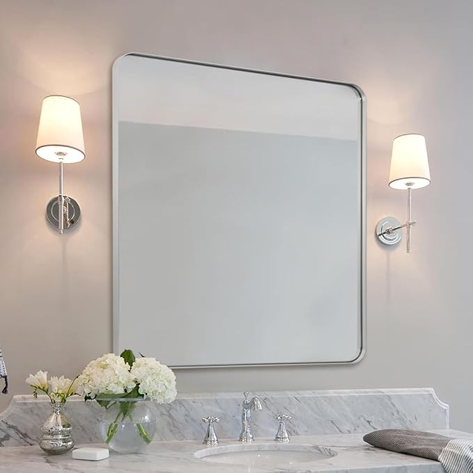 ANDY STAR Chrome Bathroom Mirrors for Over Sink, 36x40 Inch Polished Silver Mirror for Wall, Rectangular Metal Framed Vanity Mirror -Modern Clean Design with Superior Stainless Steel Frame