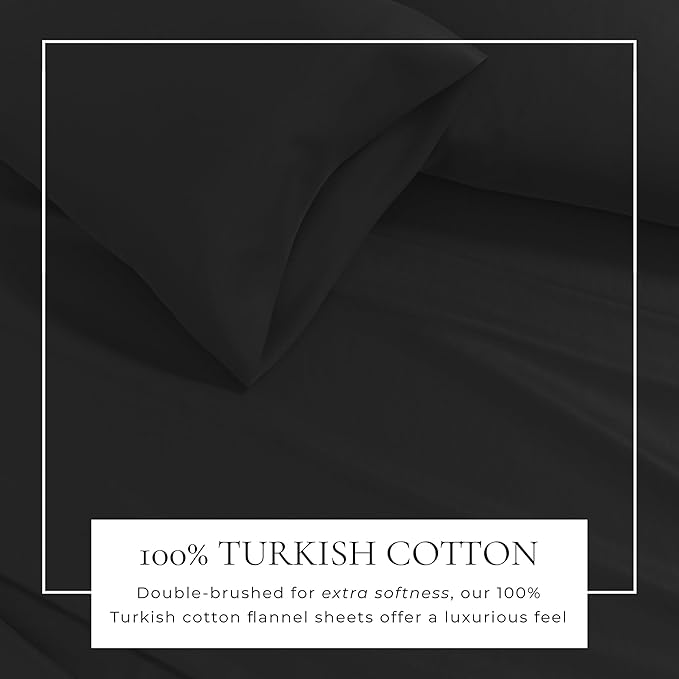 Great Bay Home Flannel Sheet Set Full Size - 100% Turkish Cotton, Double-Brushed, Winter Bed Sheets - Ultra-Soft, Cozy, 4-Piece Bedding Set (Black)