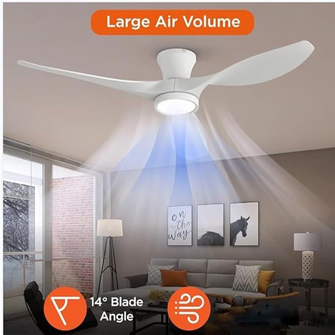 TALOYA 52 inch Ceiling Fans with Lights Remote Control, Modern Low Profile Ceiling Fan with Quiet Reversible DC Motor for Bedroom Living Room and Patio White