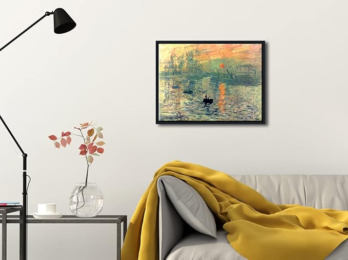 Wieco Art Impression Sunrise Modern Framed Canvas Wall Art Canvas Prints of Claude Monet Oil Paintings Reproduction Seascape Artwork Sea Pictures on Canvas for Home Decorations