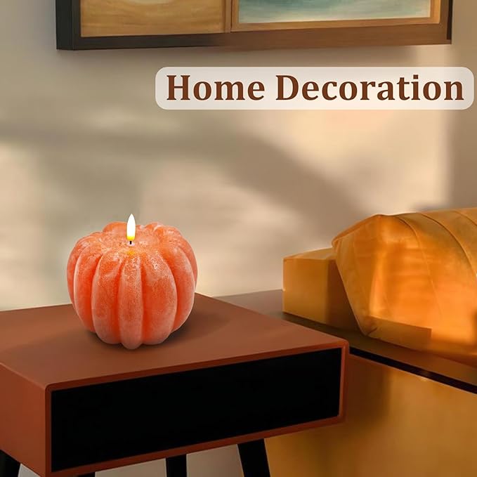 Fall Decor, Fall Decorations for Home - Flameless Pumpkin Candle with Timer Remote - Room Bedroom Table Farmhouse Decor for Halloween, Thanksgiving, Orange