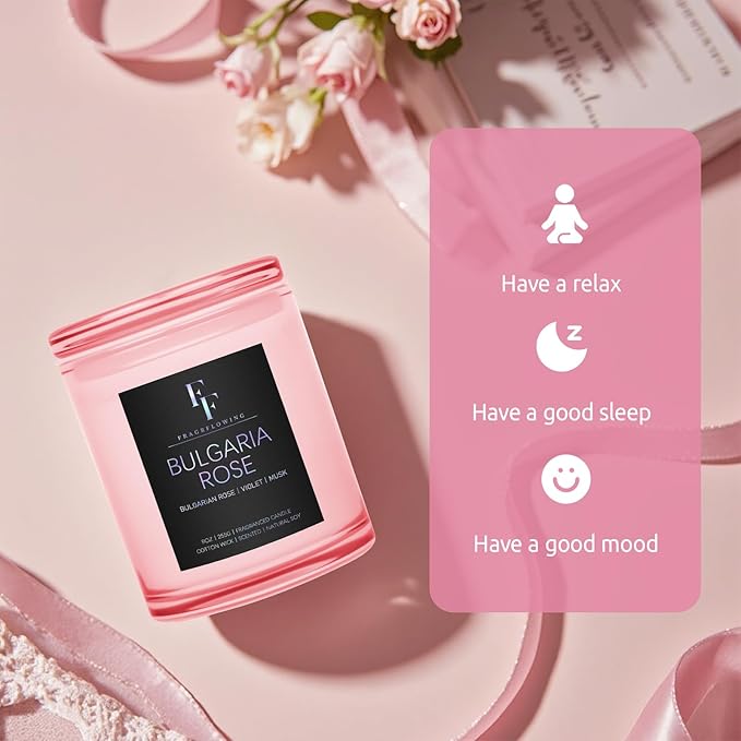 Bulgaria Rose Scented Candle, 2-Wick Luxury Soy Wax Candle, 9 oz Aromatherapy Candle Home Fragrance Candles Gift