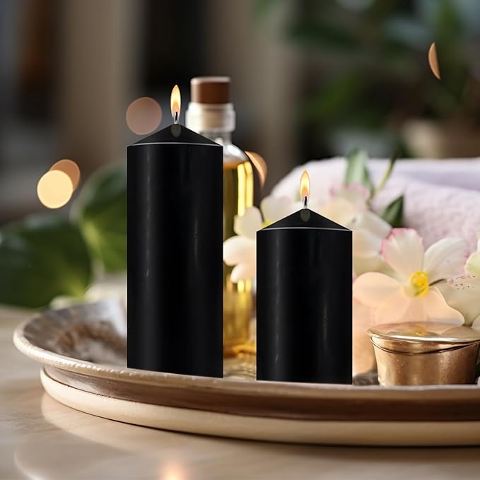 Emergency Candle, Hand Poured Pillar Candles Set of 2, 3x8 inches Unscented Large Black Candle, Smokeless Dripless and Non-Toxic Tall Candles Bulk for Power Outage Candles