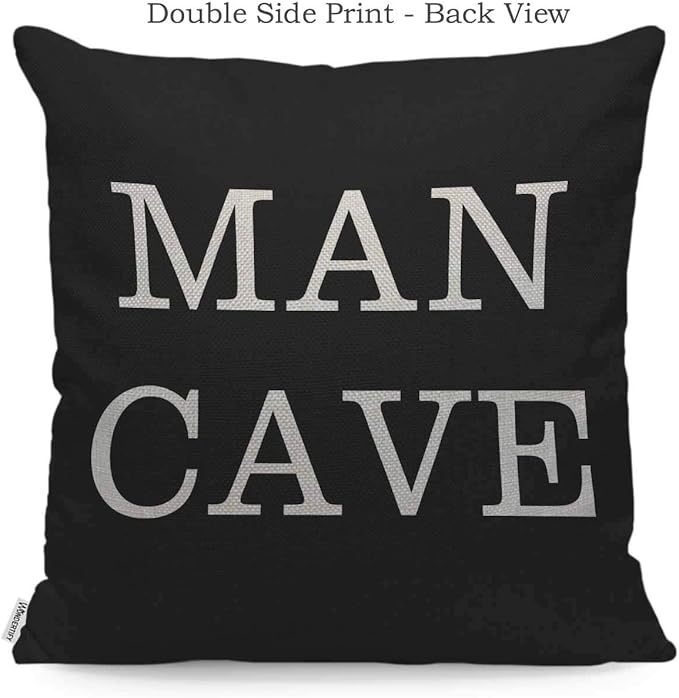 WONDERTIFY Pillow Cover Man Cave on White Black Background - Soft Linen Pillow Case for Decorative Bedroom/Livingroom/Sofa/Farm House - Couch Pillow Cushion Covers 18x18 Inch 45x45 cm