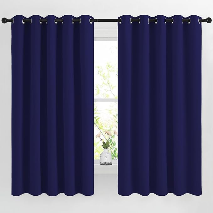 NICETOWN Blackout Curtains Panels for Bedroom - 3 Pass Microfiber Noise Reducing Thermal Insulated Solid Ring Top Blackout Window Drapes (2 Panels, 66 x 66 Inch, Navy Blue)