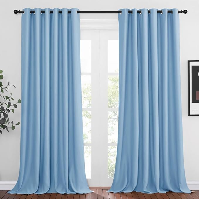 NICETOWN Patio Blackout Curtain Panels - Thermal Insulated Grommet Blackout Drapes Light Blinds Room Darkening Window Treatments for Villa/Cottage (2 Panels, W80 x L95, Blue)