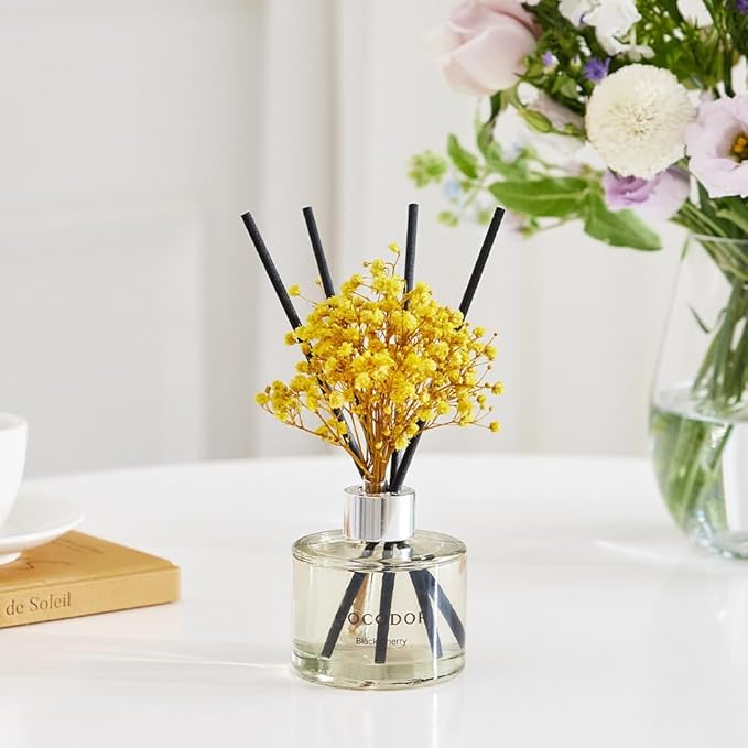 COCODOR Flower Reed Diffuser Set / 6.7oz / Cashmere Vanilla/Scent Diffuser with Sticks Home Fragrance Reed Diffuser for Bathroom Shelf Decor
