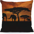 WONDERTIFY Throw Pillow Cover Case African Animal Elephants Family Walk Sunset,Soft Linen Pillow Case for Decorative Bedroom/Livingroom/Sofa/Farm House,Couch Pillow Cushion Covers 18x18 Inch 45x45 cm