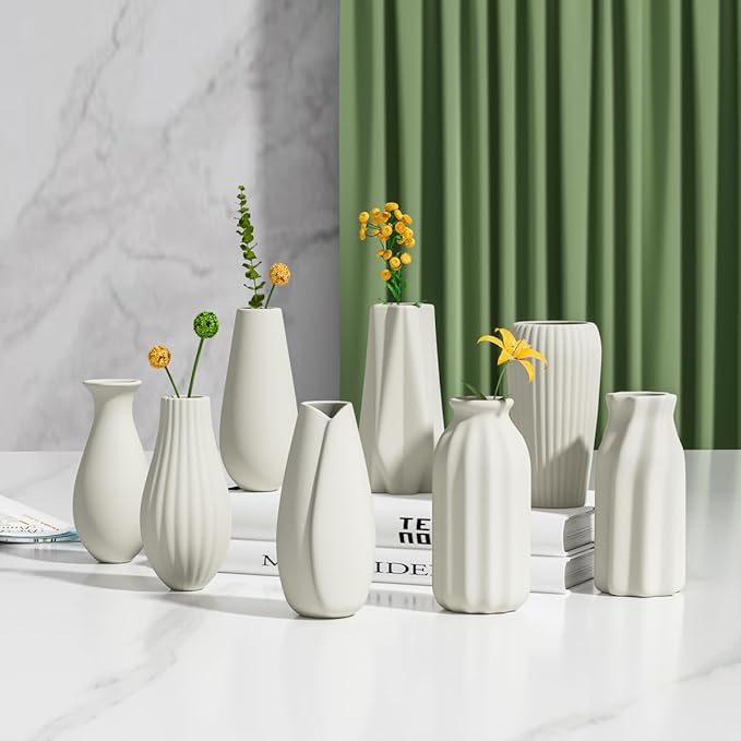 OERGKE White Ceramic Vase with Painting Kit Small vases for Flowers, Home Farmhouse Decor Modern Boho Vases for Living Room, Office, Dining Table, Bedroom, Kitchen Shelf(8packs)