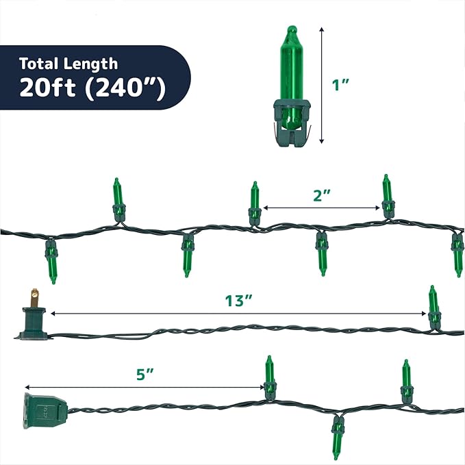 PREXTEX 100 Count Green Christmas Lights - 20 ft Warm Twinkle String Lights with Green Wire for Indoor and Outdoor Holiday Decor, Christmas Trees, Patios and More