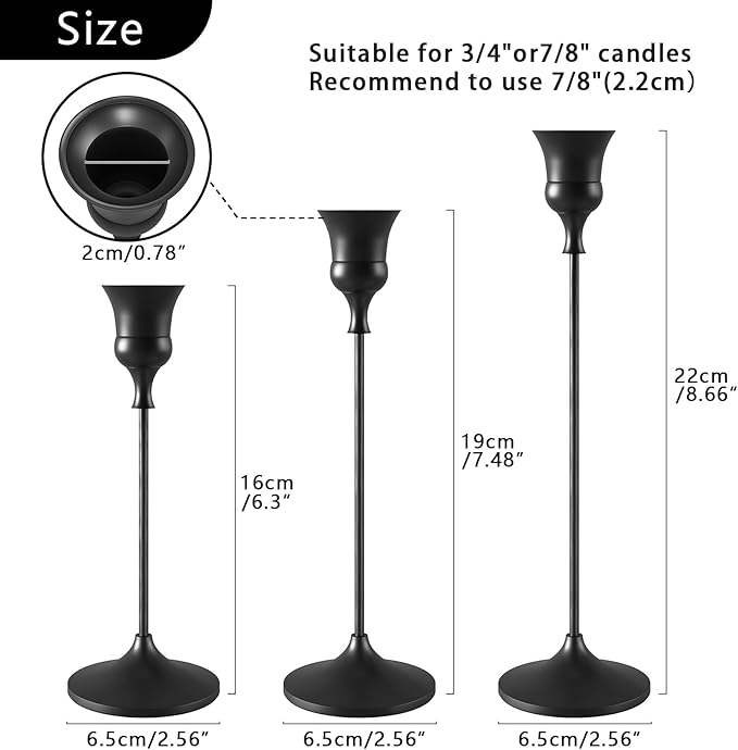 Candlestick Holders Black, 6 Packs Taper Candle Holder for Candlesticks, Candle Sticks Holder Decor for Home Decor