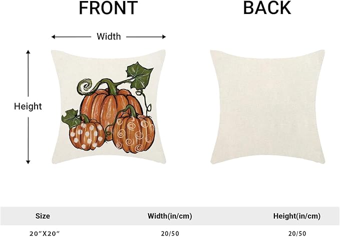 Fall Pillow Covers 20 x 20 Inch, Polka Dots Burnt Orange Pumpkins Decor Throw Pillows for Home Couch Bed, Autumn Thanksgiving Harvest Outdoor Decorative Pillowcase Linen Cushion Cover Set of 2