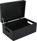 Large Black Wooden Box Storage with Hinged Lid | 11.8 x 7.87 x 5.51 inches (+-0.5) | with Handles | Gift Box for Tool Dog Shoes Clothes Kitchen Storage | Wood Keepsake Chest