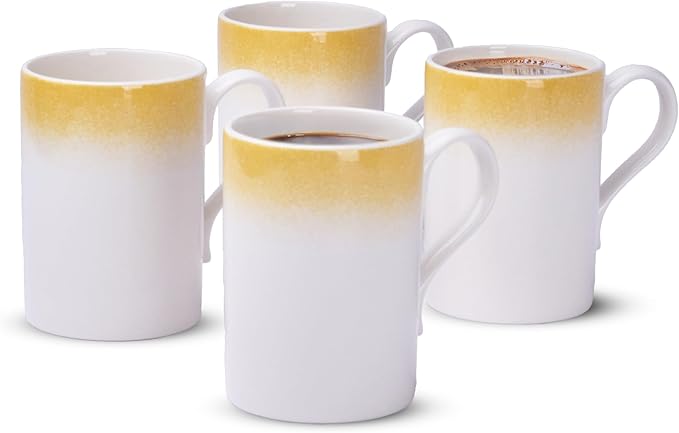 Portmeirion Potters 9oz Ceramic Mug (Set of 4) - Handcrafted Coffee Mugs with Yellow Mists - Dishwasher, Microwave, Freezer Safe - Earthenware Mugs for Tea & Coffee Lovers, Unique Mug Set (Yellow)
