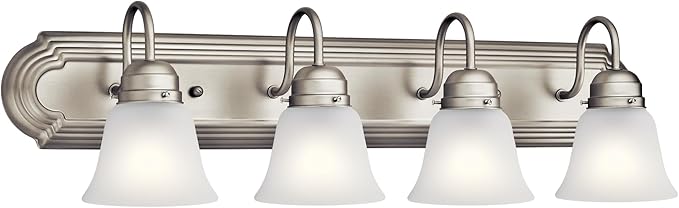 Kichler 30" 4-Light Vanity Bath Light in Brushed Nickel, Modern Bathroom Light with Clear Satin Etched Glass, (30" W x 8" H), 5338NIS