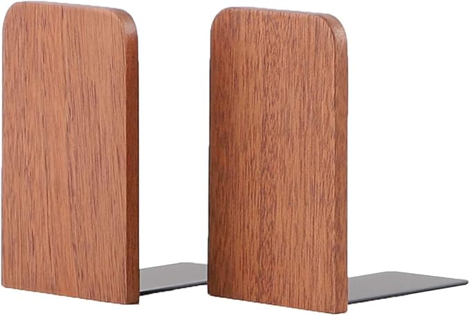 Muso Wood Book Ends for Shelves, Non-Slip Bookends, Heavy Duty Wooden Bookend Support for Books and Movies (Sapele 1 Pair)