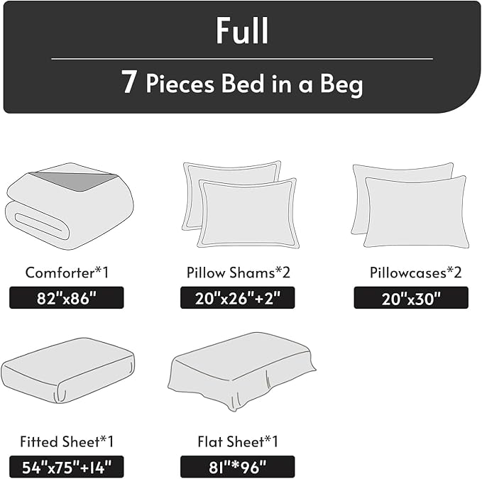 MUXHOMO Full Comforter Set, Green Elegant Floral Print Bed in a Bag 7 Pieces, Ultra Soft & Breathable Reversible Botanical Pattern Bedding Set with Comforter, Sheets, Pillowcases, and Shams