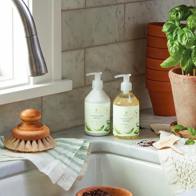 Thymes Moisturizing Hand Lotion for Dry Skin - Moisturizer for Beauty and Personal Care - Luxury Hand Lotion for Women & Men with Shea Butter & Aloe Vera (Fresh-Cut Basil, 9 fl oz)