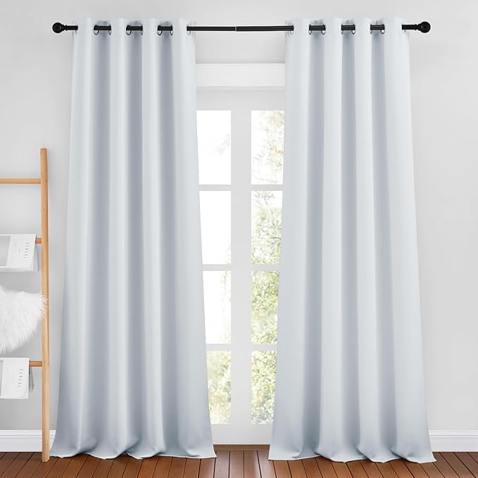 NICETOWN Greyish White Curtains 96 inches Long, Grommet Thermal Insulated Blackout Curtains Privacy Window Treatments for Boys Room/Living Room, W46 x L96, 2 Panels