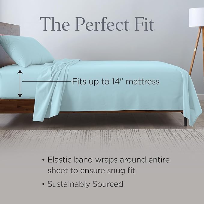 Ella Jayne Percale Sheets Twin (3 Pieces) Permium 100% Cotton Percale TC300, Hotel Luxury Collection, Deep Pockets and Cooling Twin Sheets Set Breathable Cotton Percale (Aqua)