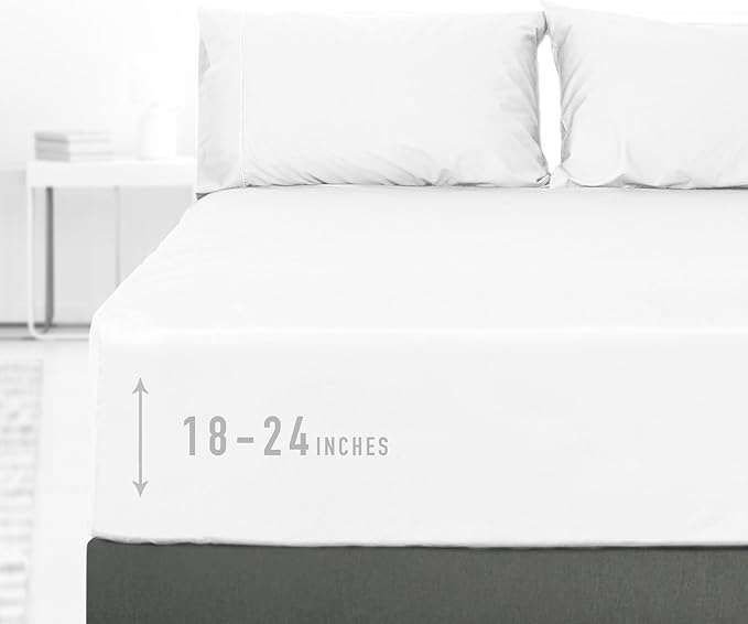 Sunflower Full Fitted Sheet, 1-Piece Extra Deep Pocket Fitted Bottom Sheet 22", 100% Cotton Sateen Soft Breathable, White