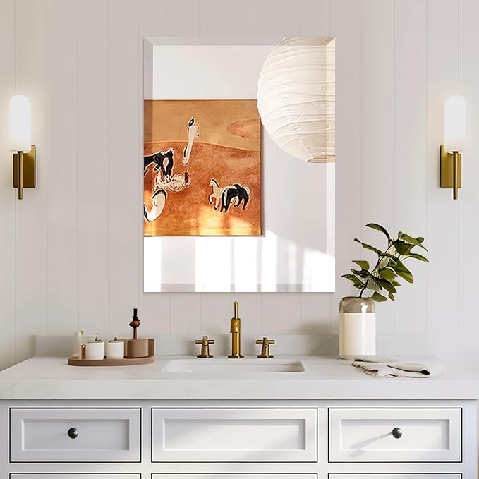 Mirrorons Beveled Mirror, Bathroom Mirrors for Wall 24" x 32", Frameless Rectangle Bathroom Mirror with Beveled Edge, Hangs Horizontally or Vertically, Upgraded Packing