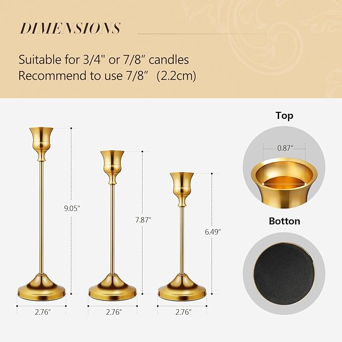 Candlestick Holders 6 PCS Metal Taper Candle Holders, KSWING Gold Candle Stick Holders Set, Perfect for Table Centerpiece Mantel Party Wedding Christmas Home Decor, Set of 6