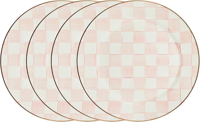 MACKENZIE-CHILDS Enamel Charger Plate, Charger Decoration for Dinner Plates or Home Decor, 12 Inches, Pink-and-White Rosy Check, Set of 4