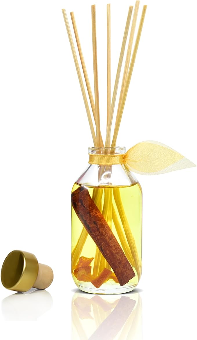 LOVSPA Reed Diffuser Set, Spiced Pomander Orange Cinnamon Scented Oil Diffuser with Sticks, Home Fragrance Accessories for Bathroom Shelf Decor, Aroma Diffusers for Home or Office Desk, USA Made