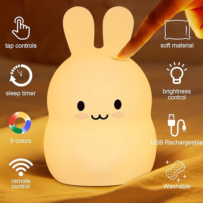 ShaArkMango LED Night Light for Kids Toddler Bed Room Decor Aesthetic, Soft BPA Free Silicone, Cute Animal Night Lamp Color Changing NightLight Dimming & Timer &Rechargeable Baby Shower Gifts