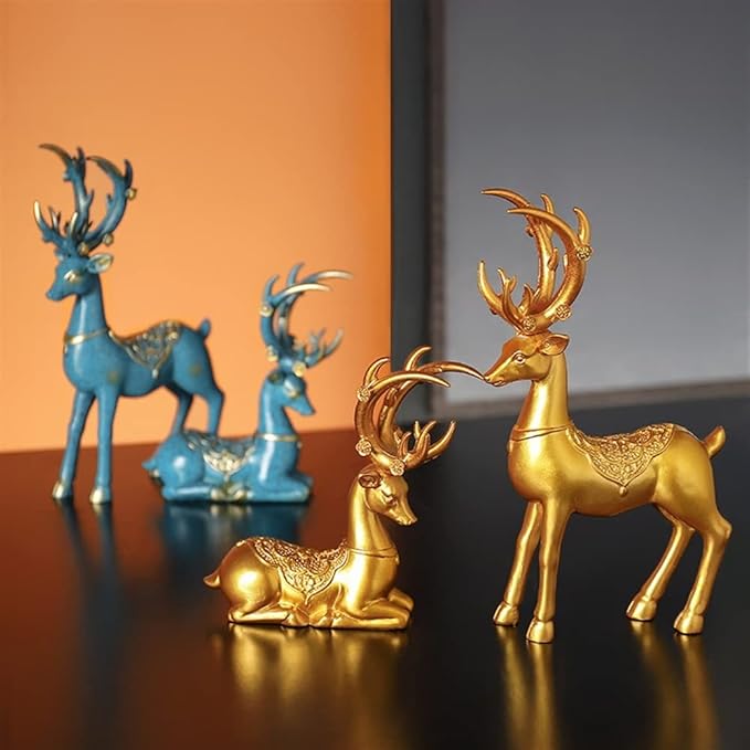 Scandinavian Mini Couple to Deer Resin Crafts Living Room Entrance Bedroom Study Decorative Animal Small Ornaments (Color : Blue)