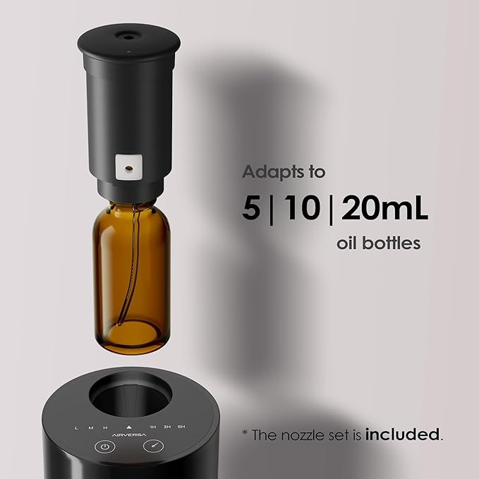 Waterless Diffuser for Essential Oil, Battery Operated Nebulizer, 0.7 Fl.Oz./ 20mL Capacity, Mini Scent Air Machine, 3 Countdown Timers & 3 Mist Levels for Home, Room, Car, Office, AN6 + Extra Nozzle
