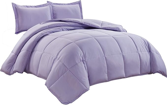 Chezmoi Collection 3-Piece All Season Oversized King Comforter Set Lavender, Soft Quilted Down Alernative Duvet Insert with Corner Tabs, Lightweight Microfiber Bedding, 110 x 96 Inches