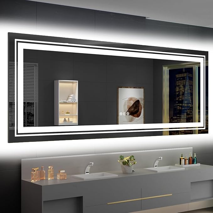 LED Bathroom Mirror, 96"X36" with Front and Backlit, Anti-Fog, Large Bathroom Vanity Mirror for Wall, Memory Function, Stepless Dimmable, Tempered Glass (Horizontal/Vertical)