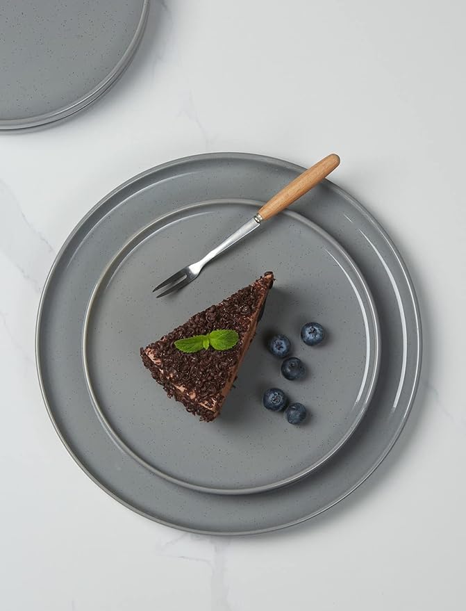 famiware Nebula 6 Pieces Salad Plates Set, 8 inch Dessert Plates, Scratch Resistant, Stoneware Dinnerware, Kitchen Modern Rustic Serving Dishes, Deep Gray