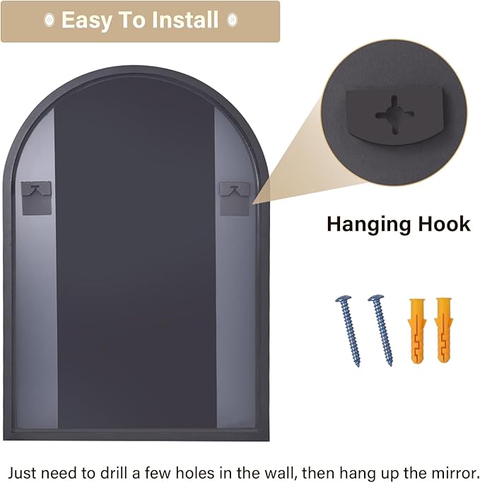 HARRITPURE Arched Wall Mirror – 30"x40" Arch Bathroom Mirror Metal Frame Vanity Mirror for Bedroom, Entryway Dresser Decor, Black