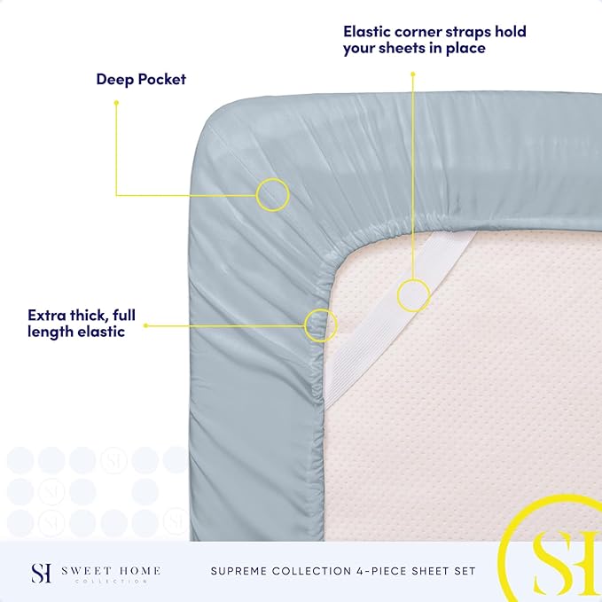 Queen Size Bed Sheets - Breathable Luxury Sheets with Full Elastic & Secure Corner Straps Built In - 1800 Supreme Collection Extra Soft Deep Pocket Bedding Set, Sheet Set, Queen, Misty Blue