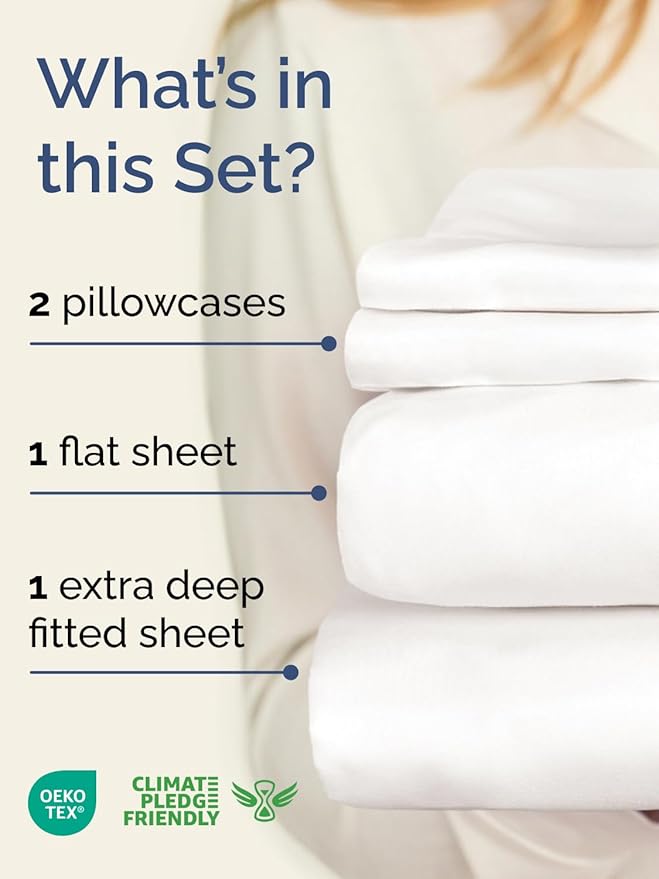 Extra Deep Twin XL Sheet Set - 4 Piece Breathable & Cooling Sheets - Hotel Luxury Bed Sheets Set - Easy Fit - Soft, Wrinkle Free & Comfy Sheets Set - Antique White Sheet Set with Extra Deep Pockets