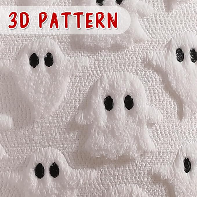 Halloween Decorations Set of 2 Double-Sided Halloween Pillow Covers 20" x 20", with 2 Different Looks, Cure White Ghost & Ghost with Hat, Plush Faux Fur Throw Pillow Covers for Home Decor