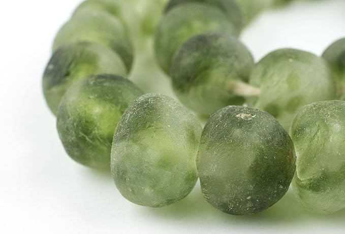 Jumbo Recycled Glass Beads, 21–25mm – African Sea Glass for Wall Hangings, Coffee Table Decor, Shelf Styling, and Home Accents – (Forest Green Swirl) – The Bead Chest